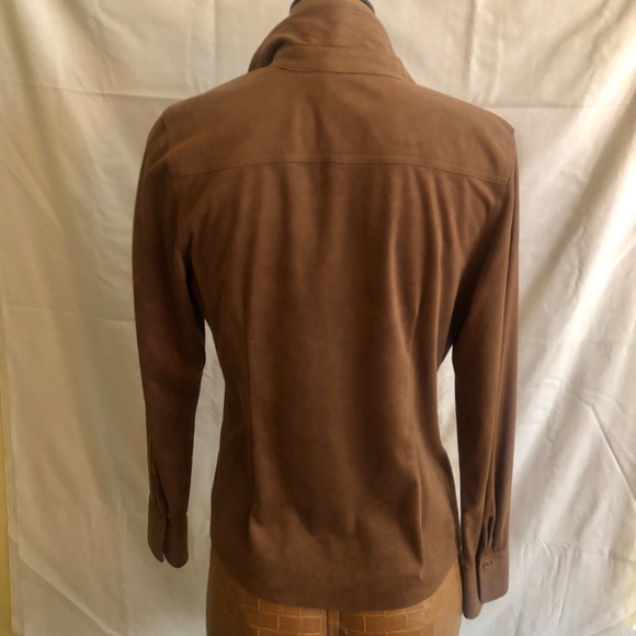 NWOT Ultra Suede Brown Button Down Blouse, Shirt by Max Studio - Picture 3 of 12